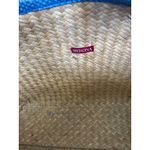 Merona Blue Straw Woven Tote Bag Colorful Embroidered Trim Beach Travel Photo 3