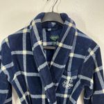 Ralph Lauren Lauren Women Plaid Fleece Robe Navy Blue White Belted Lounge Medium Photo 4