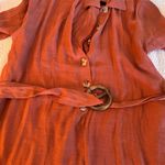 FAVLIX Fashion‎ Rust Orange Button Front Belted Shirt Dress Midi Size L Brown Size L Photo 3