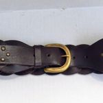 Gap Woven Braided Cow Leather Belt-Small-Wide-Brass Buckle-Dark Brown-Boho Photo 5