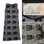 Vintage 60s Goldworm knit abstract print black and silver dress Size M Photo 4