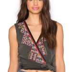 Free People  Around the World Wrap Front Embroidered Tank‎ Top in Black Combo XS Photo 0