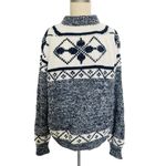 Vintage Nordic Snowflake Fair Isle Sweater XL Blue White Chunky Knit Winter Photo 1