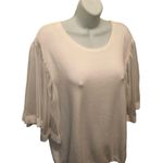 Calligraphie Scoop Neck Sweater Sz. XL Flutter Sheer Puff Sleeve Viscose Career White Photo 1