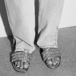 ZARA Green Embellished Flat Slides Size EU 38 or US 7.5 Photo 2