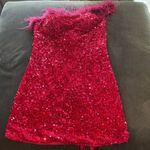 Women’s Pink Short Feather & Sequin One Shoulder Prom Party Dress Size 14 *READ Pink Photo 8