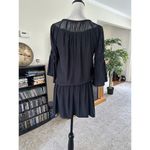 Ramy Brook  Women's Sheer Silk Belted Dress Navy Blue Drop Waist Tiered Sleeves Photo 4