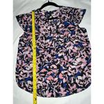 J.Crew  100% Silk Floral Hibiscus Print Flutter Sleeve Blue Pink Top 12P Photo 6