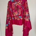 Pink and Blue Floral Embroidered Scarf with Tassels Photo 4