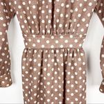 Vintage Brown & White Polka Dot Long Sleeves Belted Elastic Waist Maxi Dress Size 10 Photo 9
