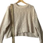 American Eagle Cream Open Knit Cropped Sweater Women's M Neutral Pullover Cozy Photo 4