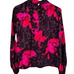 Nine West  Brown Hot Pink Print Blouse size Medium High Neck Long Sleeves NWT Photo 9
