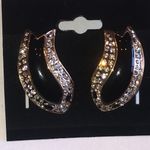 Angel Brand Vintage Black Enamel and Gold Tone Rhinestone Earrings Photo 1