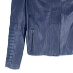 Vince Quilted Sleeve Lamb Leather Moto Jacket Front Zip Blue Size XS Photo 6