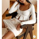 Urban Outfitters UO Out From Under Ivory Y2K Cropped Lace Longsleeve Ribbed Top Large Photo 0