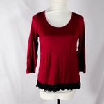 Charlotte Russe NWT Red Burgundy 3/4 Length High-Low Top with Black Lace Crochet Trim – Size Med Photo 1