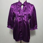 Piper & Blue Y2K Purple Satin Ruffle Tie Neck 3/4 Sleeve Babydoll Top XL Photo 1