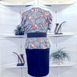 Vintage 80s 90s Floral Paisley Black Pencil Midi Dress Size 12 Petite Photo 2