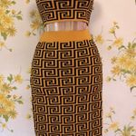 Lizette Collection 2-Piece Black & mustard Jacquard Monogram Crop Top & Skirt Set one size Photo 0