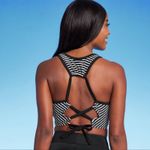 Kona Sol NWT  Bikini Top Womens L Black Longline Striped Twist Front Photo 2