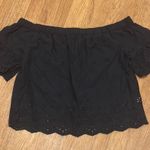 Madewell Small Black Eyelet Off the Shoulder Top Cropped Short Bell Sleeves Photo 0