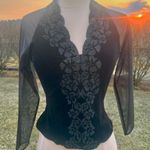 J.R.Nites J.R. Nites Elegant Black Beaded Floral Velvet Blouse J.R. Nites Elegant Black Beaded Floral Velvet Blouse Photo 6