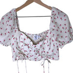 Princess Polly  Floral Crop Top Puff Sleeve Drawstring White Pink‎ Size 8 Photo 0