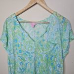 Lilly Pulitzer Duval Notch Short Sleeve Green Linen Shirt Tropical Vacation Sz M Photo 2