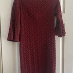 Sharagano  Womens 4 Burgundy Lace Overlay Shift Bell Sleeve Christmas Church Photo 0