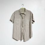 Free People  Ivory Striped Christopher Linen Shirt Oversized Sz S NWT Photo 1