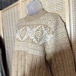 Vintage Tan White Snowflake Pattern Ribbed Braided Tight Knit Sweater Large Photo 3