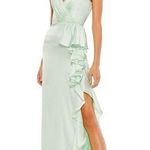 Mac Duggal  Pistachio Satin Ruffled Asymmetrical Gown Size 8 67815 Pastel Photo 0