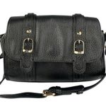 Hiroshima Black Pebbled Leather Buckle Crossbody Messenger Shoulder Bag Photo 1