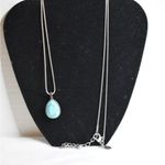 Chico's Southwestern  Teardrop Turquoise Silver Tone Snake Chain Pendant Necklace Photo 0