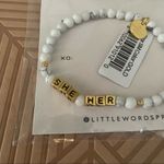 Little Words Project Bracelet She Her Stretch Beaded Gold Marble Neutral Casual White Photo 3