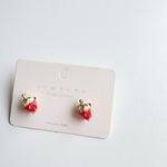 Cute Strawberry‎ Stud Earrings Small Size Enamel Red White Gold Tone Jewelry new Photo 2