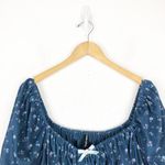 For Love & Lemons Lola Pointelle Crop Top XL Blue Floral Puff Sleeve Cottagecore Photo 4