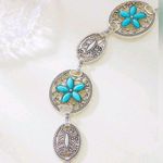 Turquoise Silver Color Vintage Carved Flower Style, Waist Chain Belt Photo 2