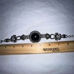 Vintage Silver Tone Large Black Stone with Flower and Rhinestone Embellishments Photo 7