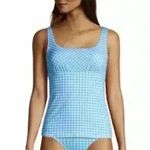 NWT Lands’ End Gingham Square Neck Tankini Top Blue Summer Swim Beach Sz 16DDD Photo 0