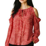 Michael Kors Orange Red Open Shoulder Keyhole Blouse LARGE NWT Bohemian Photo 0