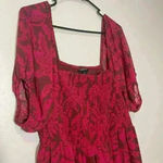 Torrid Womens 1 Smocked Maxi Dress Red Leaf Pattern Babydoll Empire Flowy Photo 3
