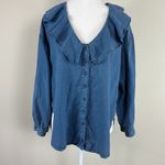 We The Free Amber Linen Ruffle Oversized Blouse in Denim Size Small Photo 1