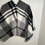 Plaid Blanket Scarf Shawl White Black Gray Fringe One Size Photo 7