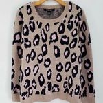By Design Leopard Print Ivory Rose Knit Crewneck Pullover Sweater Tan Size XL Photo 0