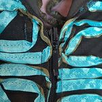 SAMUEL DONG BLACK TEAL ROSETTE FLORAL SHEER DRESS JACKET MEDIUM Blue Photo 6