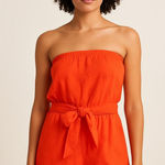 Loft  Beach Floral Embroidered Strapless Romper Red Orange Sz Medium NWT Photo 0