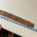 Vintage 90s Western Woven Genuine Leather Silver Buckle Belt Size Medium Brown Photo 7