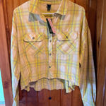 Wild Fable  Womens Plaid‎ Button Down Shirt Long Sleeve Raw Hem Crop Top Photo 0
