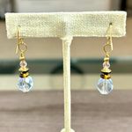 Gold Lavender Amber Glass Bead Dangle Earrings Purple Photo 2